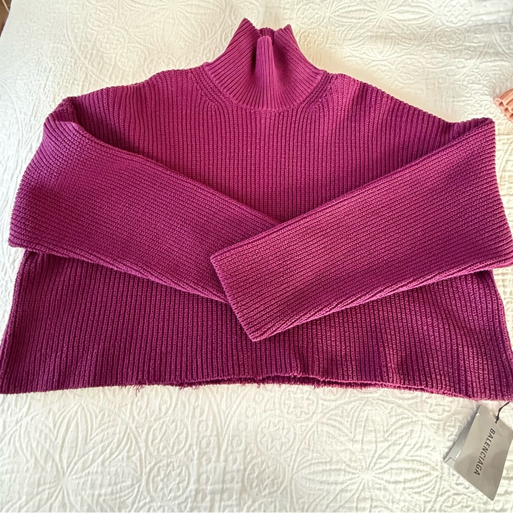 Balenciaga Cropped Oversized Women's Purple Sweater NWT Size Small
